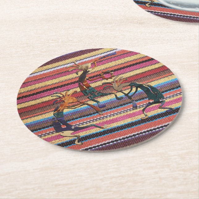 Fabric Stripes Pattern coloured I + KOKOPELLI Round Paper Coaster (Angled)