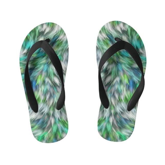 Fabric Texture Green Fur Design-68745 Kid's Jandals (Footbed)