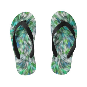 Fabric Texture Green Fur Design Kid's Jandals