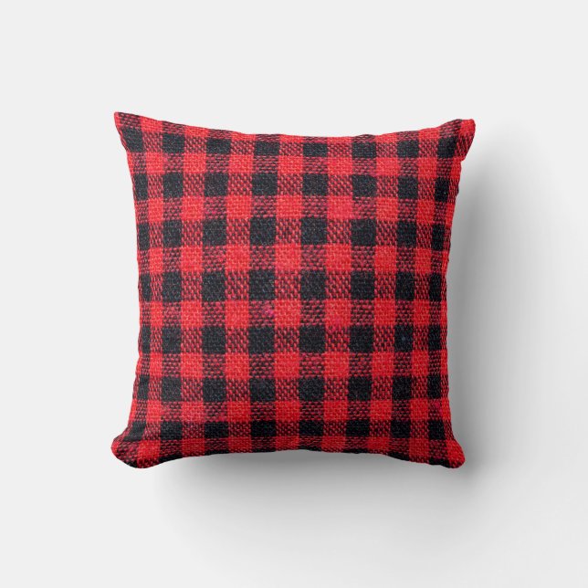 Fabric texture with grid pattern, red squares and  cushion (Front)