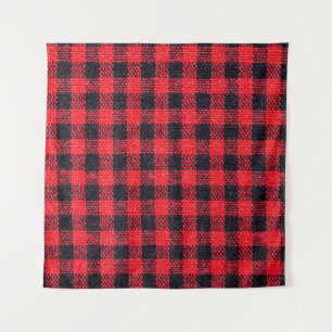 Fabric texture with grid pattern, red squares and tapestry