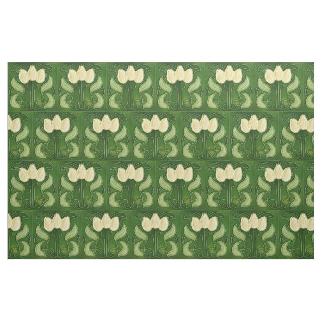 Fabric - Vintage Looking White Tulips Half Brick (Fat Quarter)