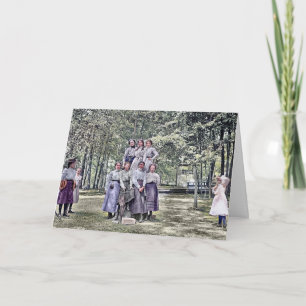 FABULOUS 1890'S YOUNG WOMEN GIRLS HAND COLORED CARD