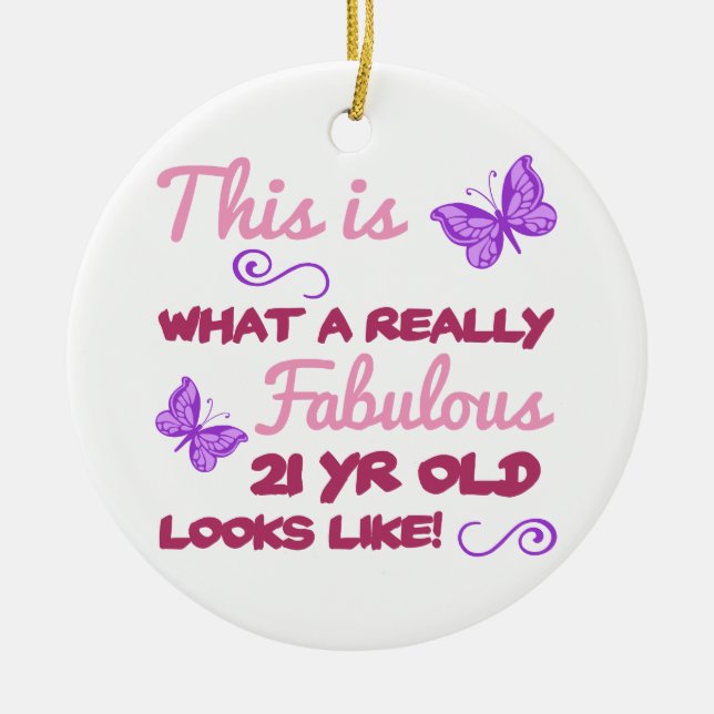 Fabulous 21st Birthday Ceramic Tree Decoration (Front)