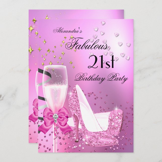 Fabulous 21st Shimmer Light Pink Heels Birthday 2 Invitation (Front/Back)