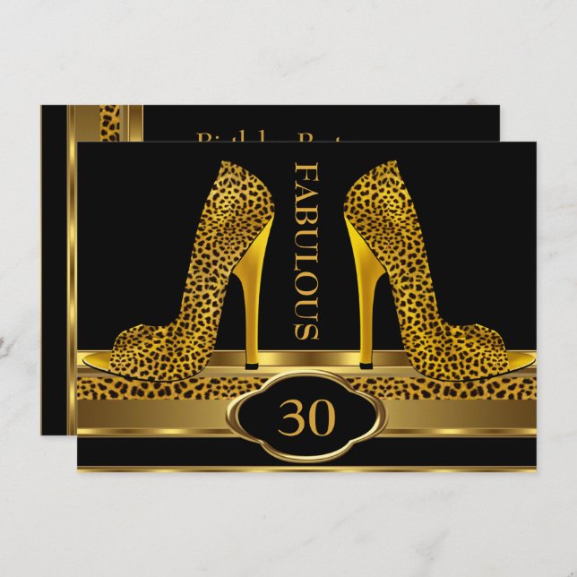 Fabulous 30 Leopard Gold Cheetah High Heels Party Invitation (Front/Back)