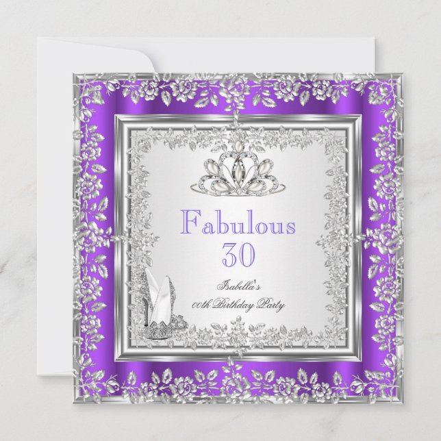 Fabulous 30 Party Purple Silver Shoes Invitation (Front)