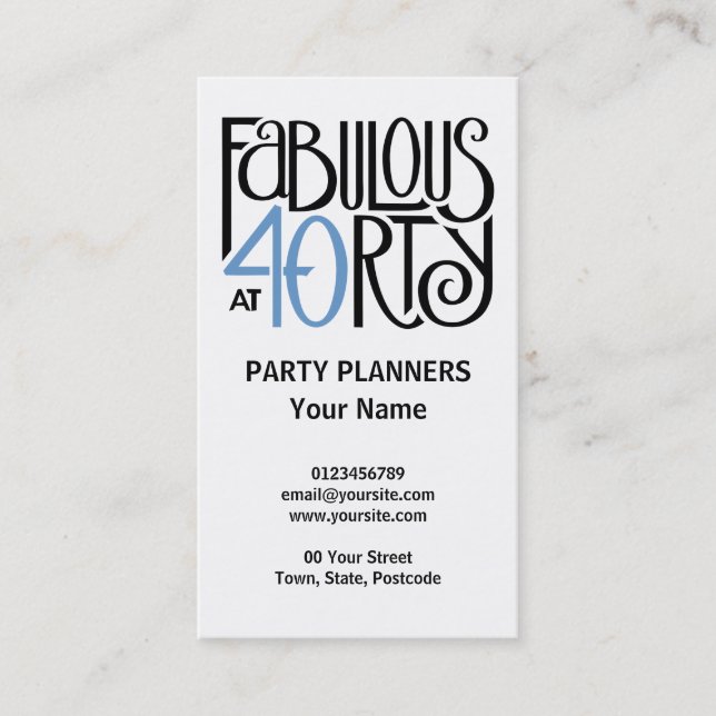 Fabulous 40 black blue Business Card (Front)