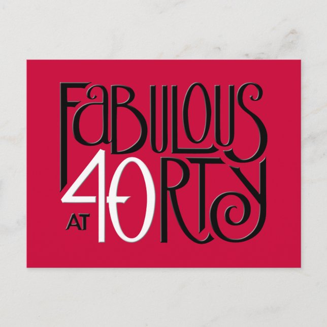 Fabulous 40 black white red Postcard (Front)
