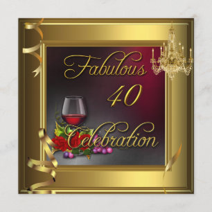 Fabulous 40 Celebration Cream Gold Roses Wine Invitation
