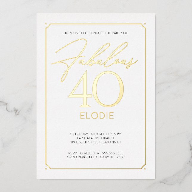Fabulous 40 Elegant 40th Birthday Foil Invitation (Front)