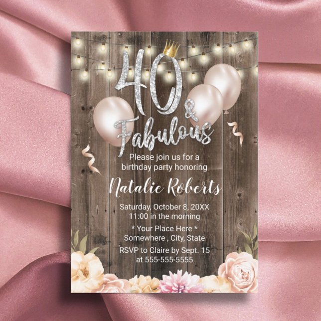 Fabulous 40 Elegant Floral Queen 40th Birthday Invitation (Creator Uploaded)