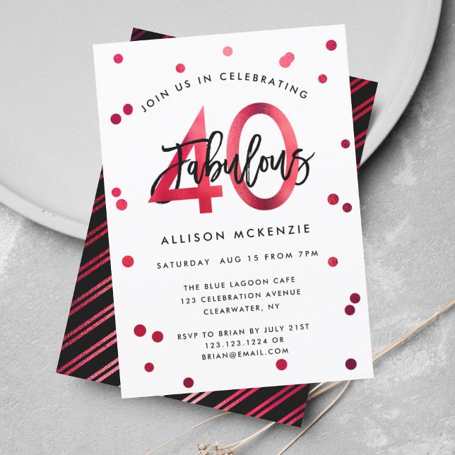Fabulous 40 | Modern Elegant Red Brushed Birthday Invitation (Creator Uploaded)
