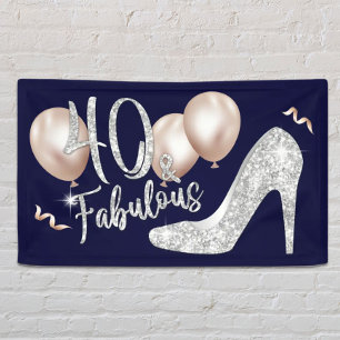 Fabulous 40 Modern Navy Blue Girl 40th Birthday Banner