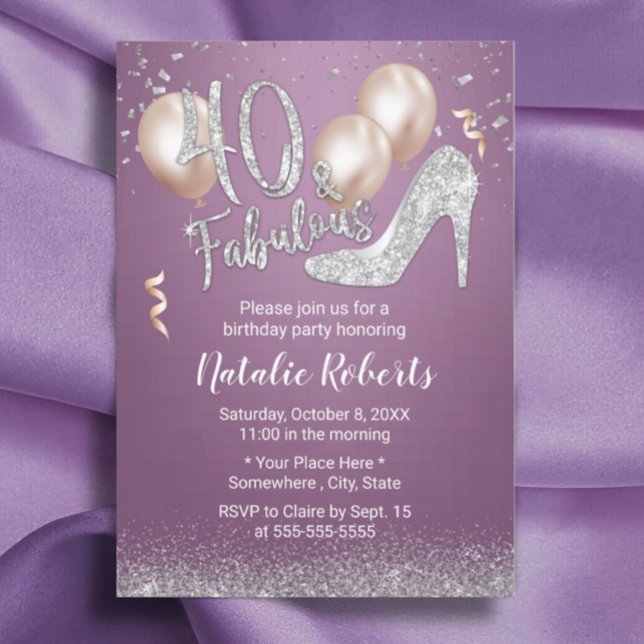 Fabulous 40 Modern Purple Girl 40th Birthday Invitation (Creator Uploaded)