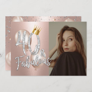 Fabulous 40 Modern Rose Gold Photo Queen Birthday Invitation