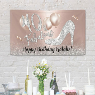 Fabulous 40 Modern Rose Gold & Silver Birthday  Banner