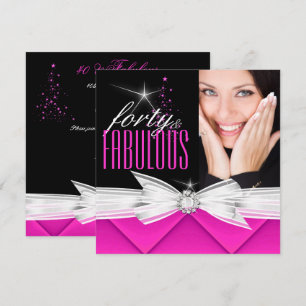 Fabulous 40 Photo Pink Black White Elegant Party 3 Invitation