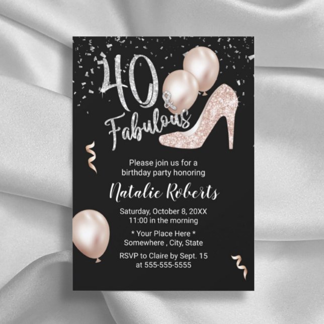 Fabulous 40 Rose Gold High Heel 40th Birthday Invitation (Creator Uploaded)