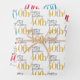  Fabulous 40th Birthday 3 Colours Gift   Wrapping Paper Sheet