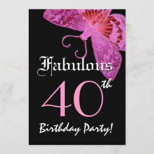 Fabulous 40th Birthday Fuschia Butterfly W1800 Invitation