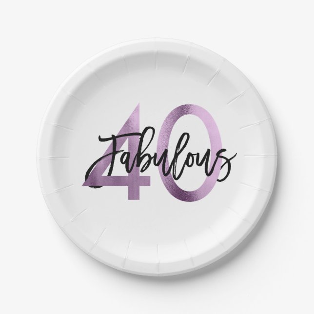 Fabulous 40th | Modern Chic Lilac Purple Birthday Paper Plate (Front)