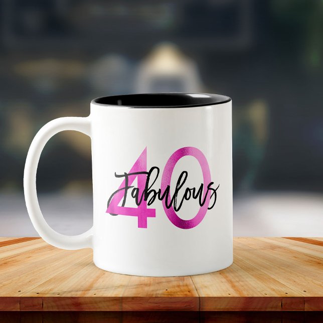 Fabulous 40th | Modern Elegant Hot Pink Birthday Two-Tone Coffee Mug (Creator Uploaded)