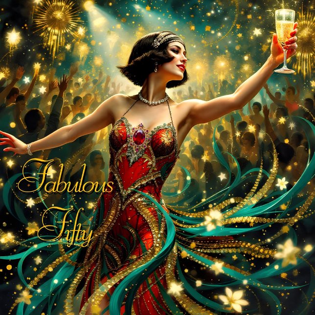 Fabulous 50 1920 Art deco flapper Emerald Red Invitation (Creator Uploaded)