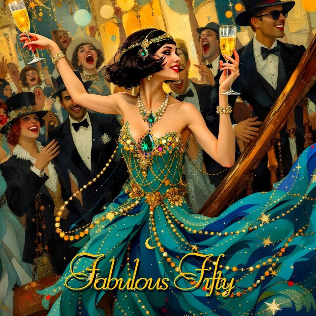 Fabulous 50 1920 Art deco flapper Green Jewel Invitation (Creator Uploaded)