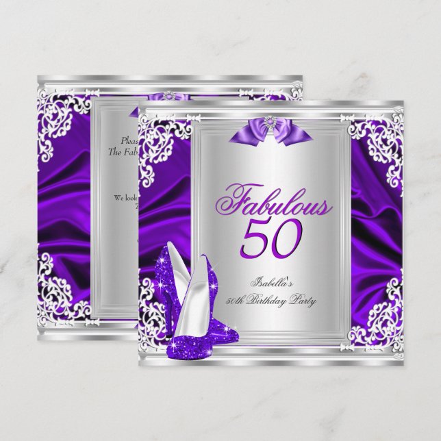 Fabulous 50 50th Birthday Party Purple Shoes Invitation (Front/Back)