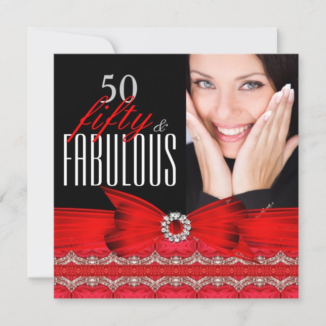 Fabulous 50 50th Birthday Party Red Black Photo Invitation (Front)