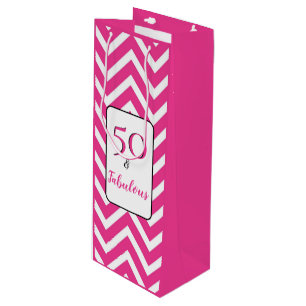 Fabulous & 50 50th Birthday White Pink Chevrons Wine Gift Bag