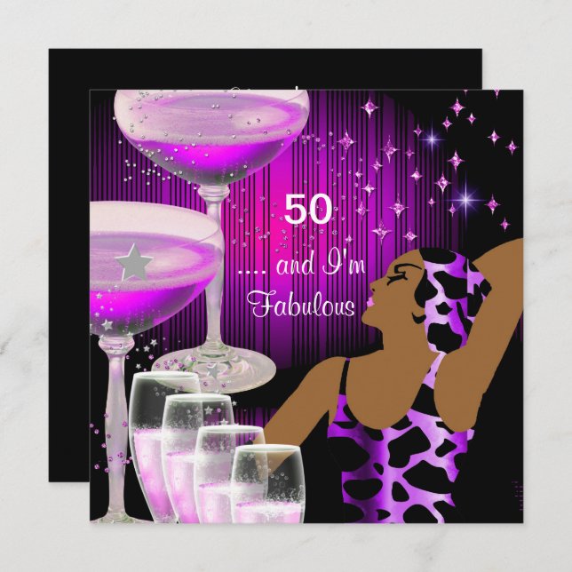 Fabulous 50 Birthday Diva Fabulous Purple Pink Invitation (Front/Back)