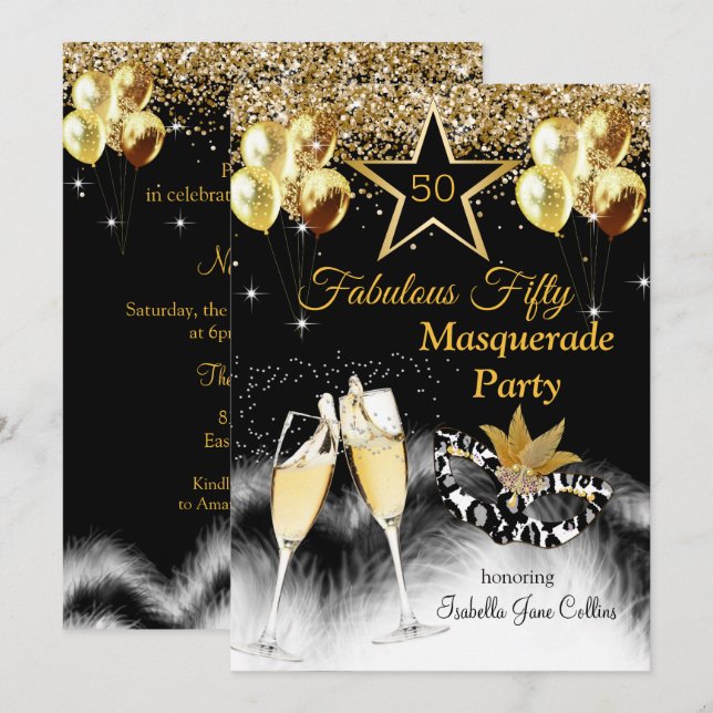 Fabulous 50 Birthday Masquerade Party  Invitation (Front/Back)