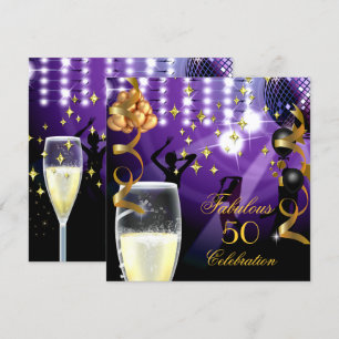 Fabulous 50 Birthday Party Champagne Gold Purple Invitation