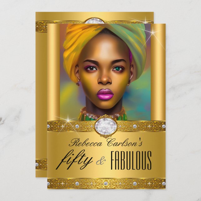 Fabulous 50 Birthday Photo Gold Diamonds Invitation (Front/Back)