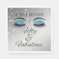 Fabulous 50 Black Aqua Glam Eyes Paper Napkins