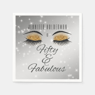 Fabulous 50 Black Gold Glam Eyes Paper Napkins