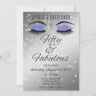 Fabulous 50 Black Periwinkle Glam Eyes Invitation