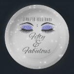 Fabulous 50 Black Periwinkle Glam Eyes Paper Plate<br><div class="desc">Celebrate the fiftieth birthday milestone with this elegant and glamourous black and periwinkle birthday party round paper plates. Adorned with periwinkle blue glittered eyes and diamond sparkles. Personalise it with a name. Created by Simply Farmhouse Press on Zazzle.</div>