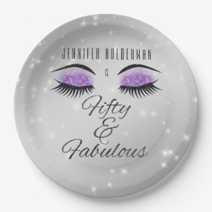 Fabulous 50 Black Purple Glam Eyes Paper Plates