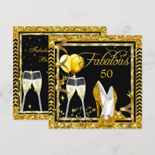Fabulous 50 Champagne Gold Black Party Invite