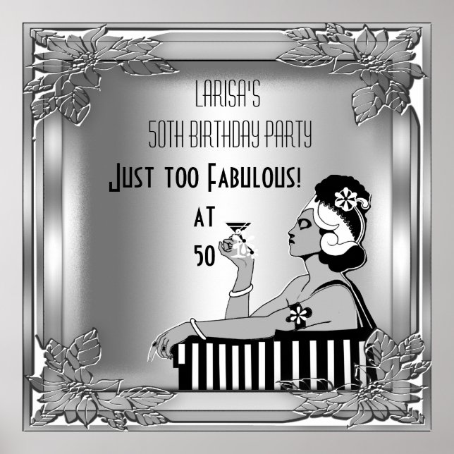 Fabulous 50 Diva Art Deco Birthday Banner Poster (Front)