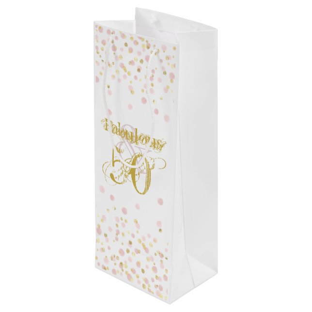 Fabulous & 50 Elegant Birthday Gold Pink Confetti Wine Gift Bag (Back Angled)