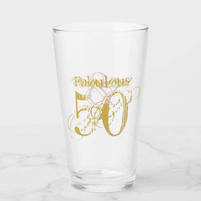 Fabulous & 50 Elegant Confetti Pink Gold Birthday Glass (Front)