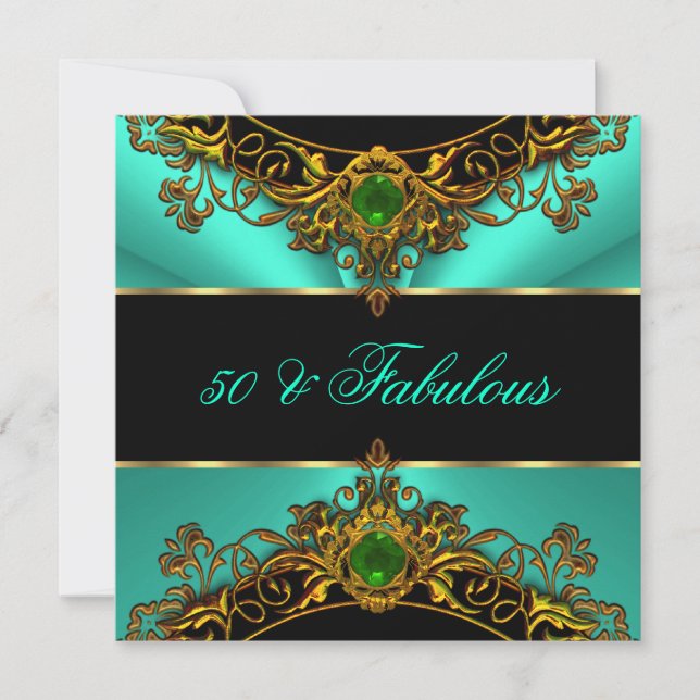 Fabulous 50 Elite Green Jade Black Gold Birthday Invitation (Front)
