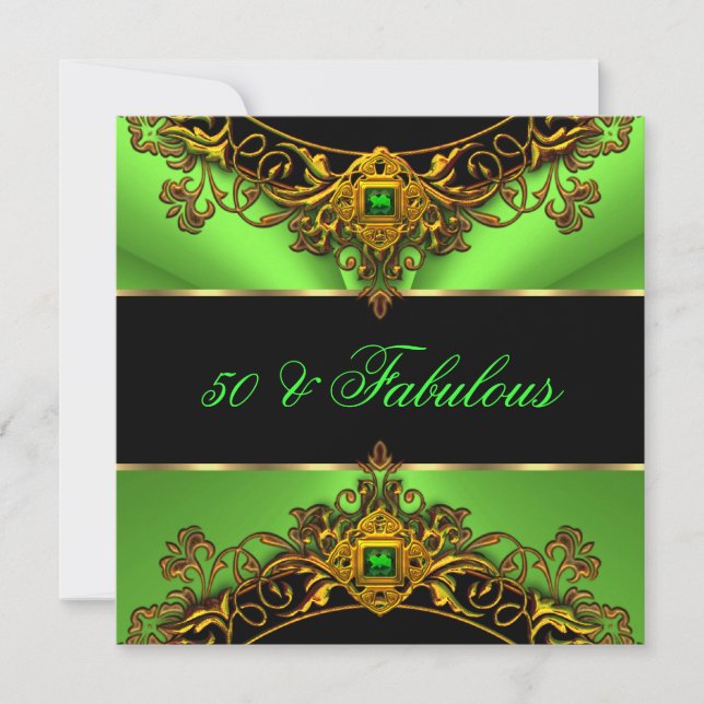 Fabulous 50 Elite Green Lime Black Gold Birthday Invitation (Front)