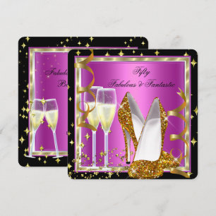 Fabulous 50 Fantastic Pink Black White Gold Party Invitation