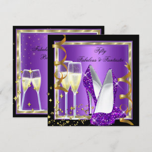 Fabulous 50 Fantastic Purple Black Gold Party Invitation