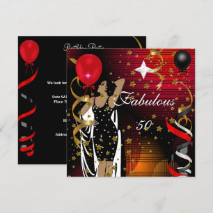 Fabulous 50 Fifty Birthday Party Black Red Stars 2 Invitation